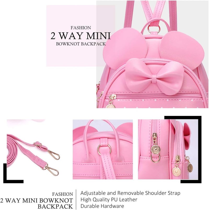 KL928 Girls Mini Backpack Bowknot Polka Dot Cute Small Daypacks Convertible Shoulder Bag Purse for Women - Image 3